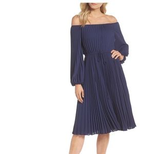 Gal Meets Glam Elise Off Shoulder Pleated Dress
